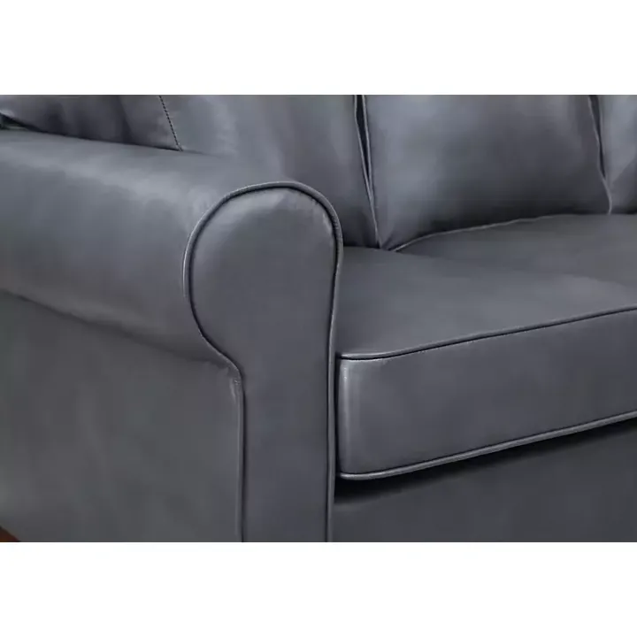Gray Faux Leather Rolled Arm Sectional