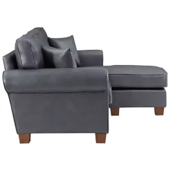 Gray Faux Leather Rolled Arm Sectional