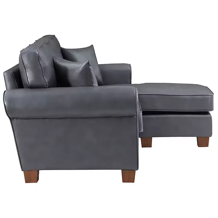 Gray Faux Leather Rolled Arm Sectional