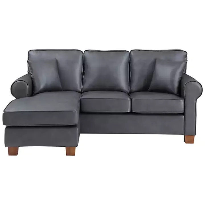 Gray Faux Leather Rolled Arm Sectional
