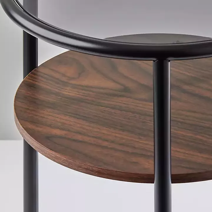 Gray Glass Top Accent Table with Wood Shelf