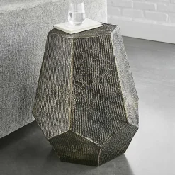 Gray Hand-Stamped Iron Hexagon Accent Table