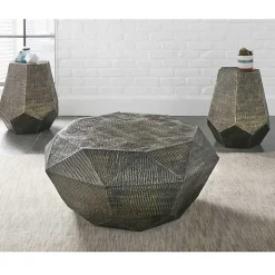 Gray Hand-Stamped Iron Octagonal Coffee Table