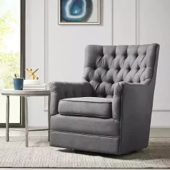 Gray Hand-Tufted Swivel Glider Accent Chair