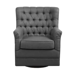 Gray Hand-Tufted Swivel Glider Accent Chair