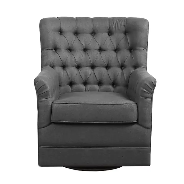 Gray Hand-Tufted Swivel Glider Accent Chair