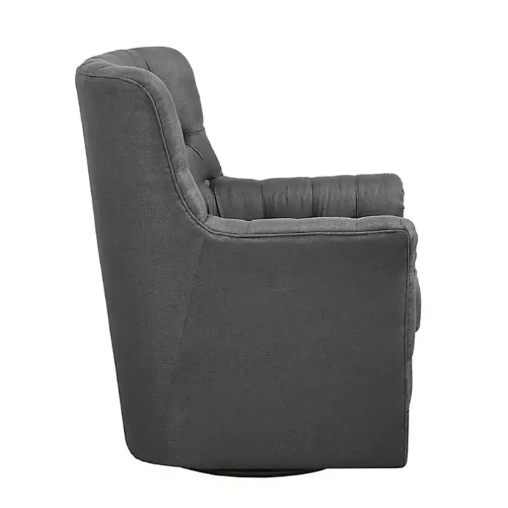 Gray Hand-Tufted Swivel Glider Accent Chair