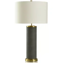 Gray Leather and Gold Table Lamp