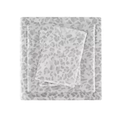 Gray Leopard Print Satin 4-pc. King Sheet Set