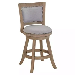 Gray Linen and Driftwood Swivel Counter Stool