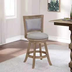 Gray Linen and Driftwood Swivel Counter Stool