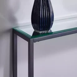 Gray Metal Mirrored Top Slim Console Table