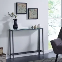 Gray Metal Mirrored Top Slim Console Table