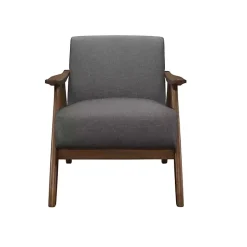 Gray Mid-Century Hazel Wood Frame Accent Chair
