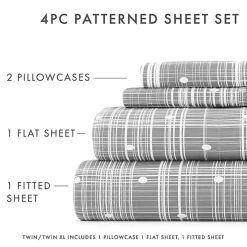 Gray Plaid Polka Dot 3-pc. Twin Sheet Set
