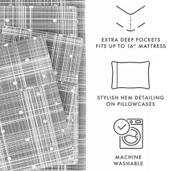 Gray Plaid Polka Dot 3-pc. Twin Sheet Set