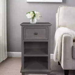 Gray Slim Wooden 2-Shelf Side Table