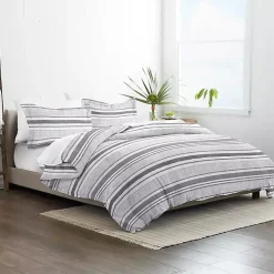 Gray Soft Striped 3-Pc. Twin Duvet Cover Set
