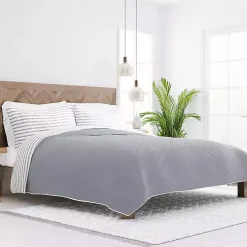 Gray Striped Reversible 2-pc. Twin Quilt Set