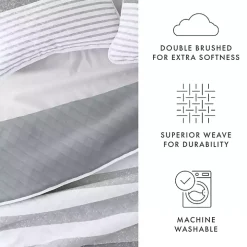 Gray Striped Reversible 3-pc. King Quilt Set