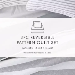 Gray Striped Reversible 3-pc. King Quilt Set