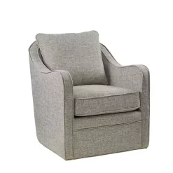 Gray Swivel Upholstered Wide Seat Accent Chair