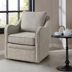 Gray Swivel Upholstered Wide Seat Accent Chair
