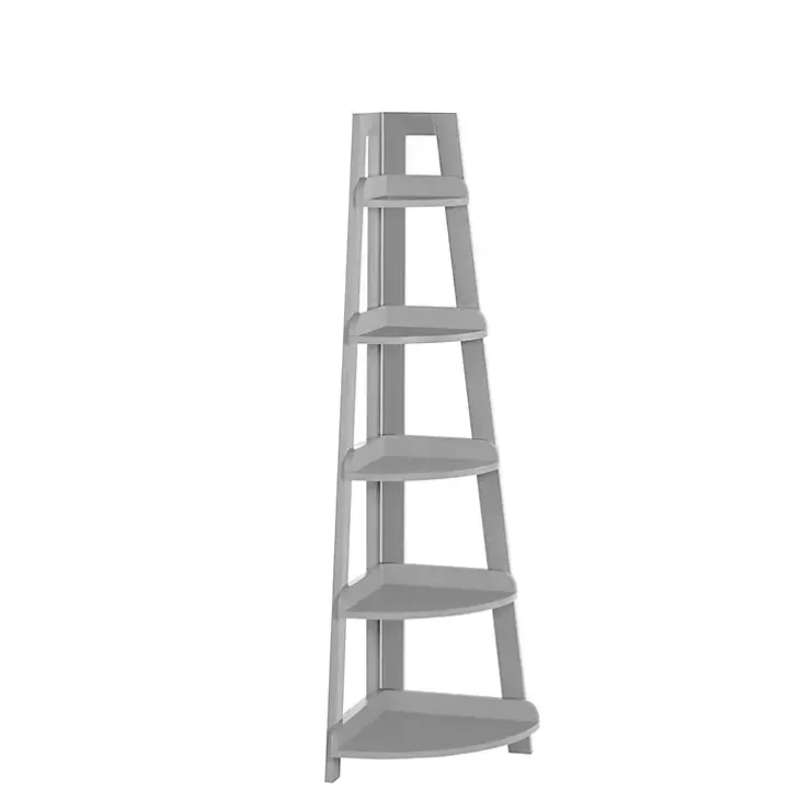 Gray 5-Tier Corner Ladder Bookshelf