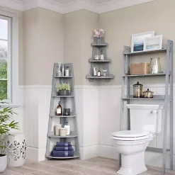 Gray 5-Tier Corner Ladder Bookshelf