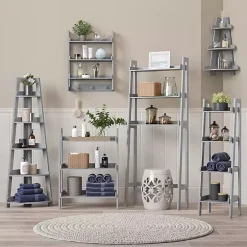 Gray 5-Tier Corner Ladder Bookshelf