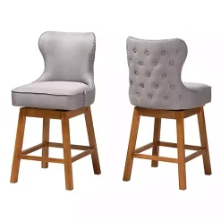 Gray Tufted Back Swivel Counter Stools, Set of 2