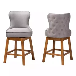 Gray Tufted Back Swivel Counter Stools, Set of 2