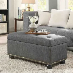 Gray Tufted Jess Storage Ottoman Bench