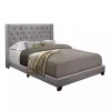 Gray Upholstered Button Tufted Wing King Bed