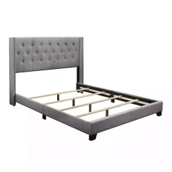 Gray Upholstered Button Tufted Wing King Bed