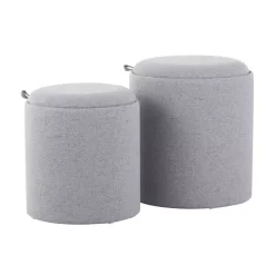 Gray Upholstered Ottomans with Tray Tops, Set of 2