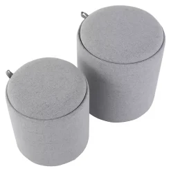 Gray Upholstered Ottomans with Tray Tops, Set of 2
