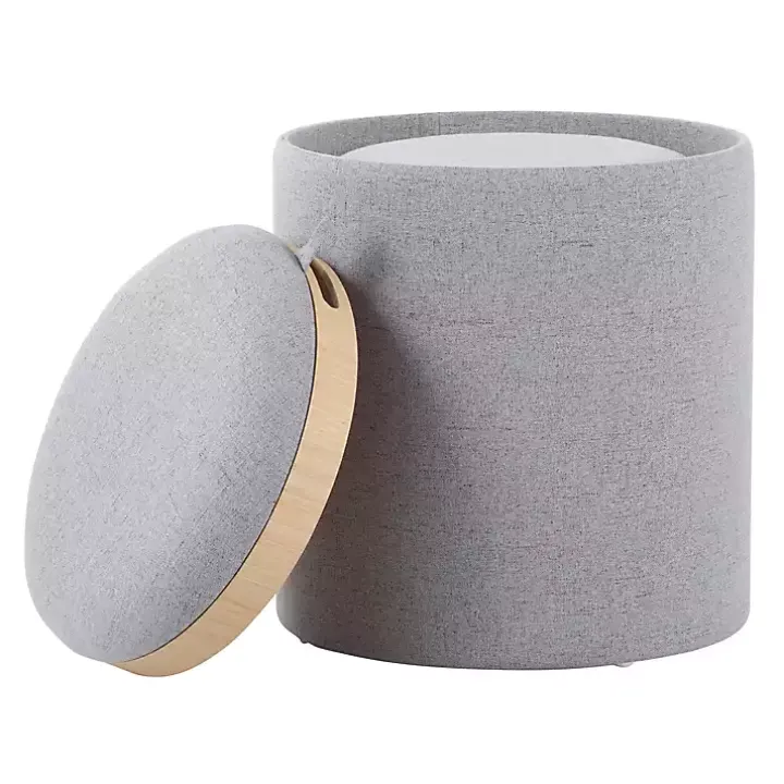 Gray Upholstered Ottomans with Tray Tops, Set of 2