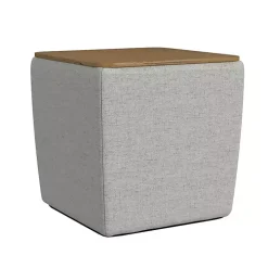 Gray Upholstered Storage Ottoman with Wood Lid