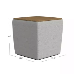 Gray Upholstered Storage Ottoman with Wood Lid