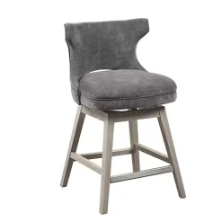 Gray Upholstered Wood Swivel Counter Stool