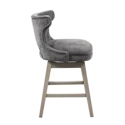 Gray Upholstered Wood Swivel Counter Stool