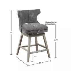 Gray Upholstered Wood Swivel Counter Stool
