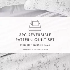 Gray Vines Reversible 3-pc. Queen Quilt Set