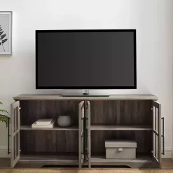 Gray Wash Window 4-Door TV Stand