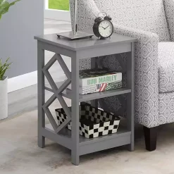 Gray Wood Diamond 2-Tier Accent Table