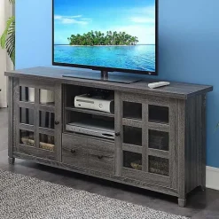 Gray Wood 2-Door Windowpane Media Cabinet