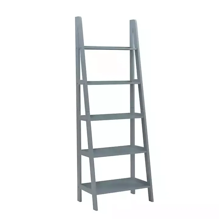 Gray Wood 5-Tier Ladder Bookshelf