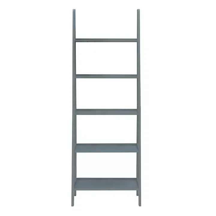 Gray Wood 5-Tier Ladder Bookshelf
