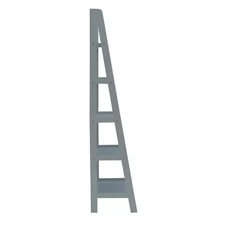 Gray Wood 5-Tier Ladder Bookshelf